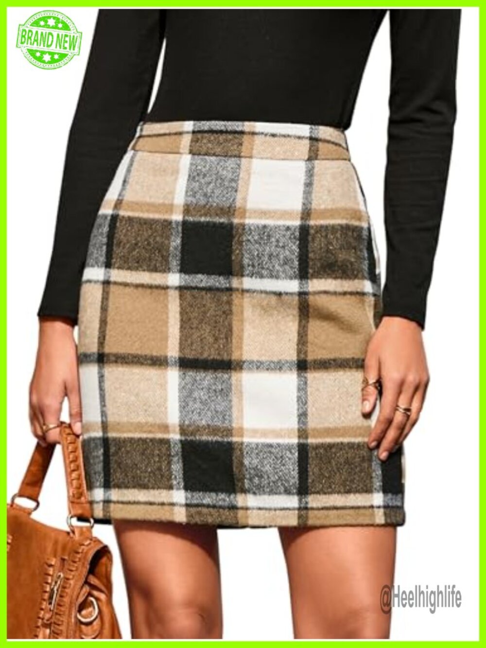 High Waist Faux Suede Plaid Mini Skirt Bodycon A-Line